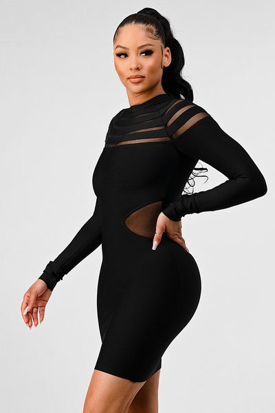 Alexis sheer cut out long sleeve bandage dress