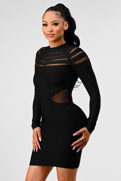 Alexis sheer cut out long sleeve bandage dress
