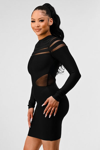 Alexis sheer cut out long sleeve bandage dress