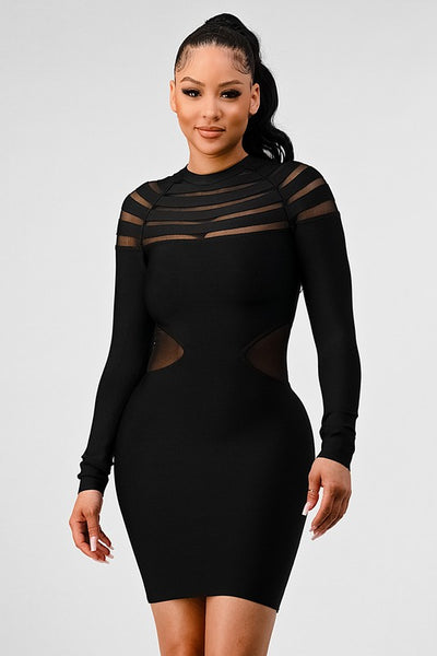 Alexis sheer cut out long sleeve bandage dress
