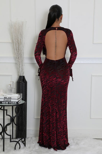 Burgundy Velvet Allure Open-Back Dress