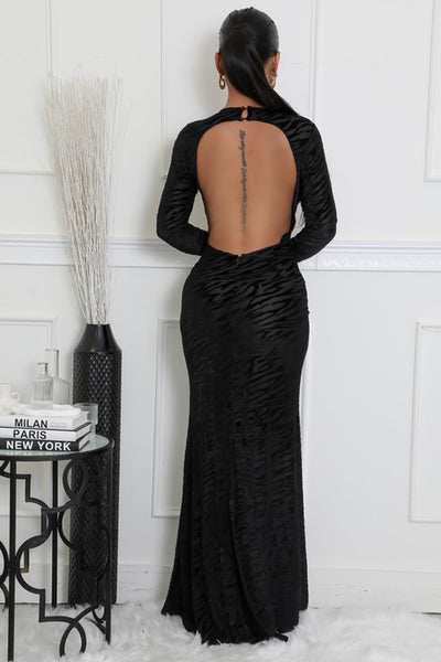 Black Velvet Allure Open-Back Dress
