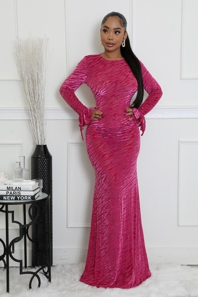 Magenta Velvet Allure Open-Back Dress